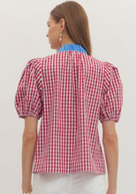 Load image into Gallery viewer, RED GINGHAM PUFF SLEEVE SHIRT
