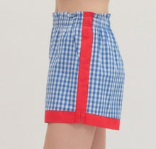 Load image into Gallery viewer, BLUE GINGHAM W/ RED TRIM SHORTS
