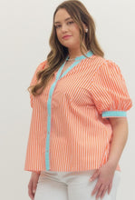 Load image into Gallery viewer, ORANGE PINSTRIPE W/ BLUE TRIM TOP
