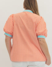 Load image into Gallery viewer, ORANGE PINSTRIPE W/ BLUE TRIM TOP
