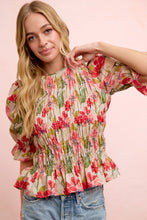 Load image into Gallery viewer, FLORAL PRINTED WOVEN SHIRRED BODY TOP
