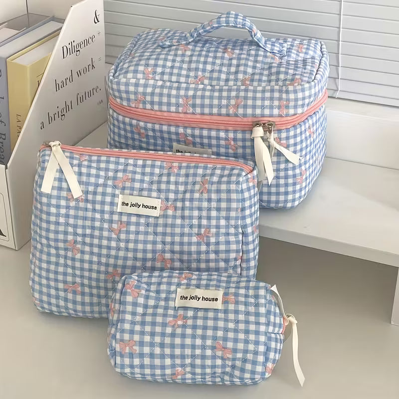 BLUE GINGHAM PINK BOWS