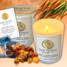 Load image into Gallery viewer, Saint Scentspirations Candles: Saint Patrick - Sweet Orange Chili Pepper &amp; Amber &amp; Fireside
