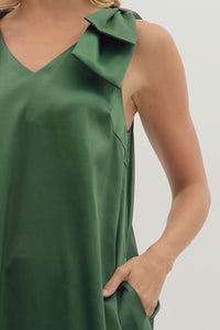 SLEEVELESS BOW GREEN MINI DRESS