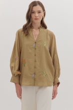 Load image into Gallery viewer, CAMEL EMBROIDERED BOTANICAL BLOUSE
