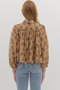 TAUPE BOTANICAL BLOUSE