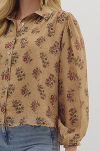 TAUPE BOTANICAL BLOUSE