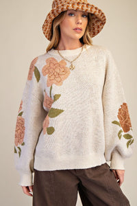 OATMEAL FLORAL SWEATER