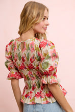 Load image into Gallery viewer, FLORAL PRINTED WOVEN SHIRRED BODY TOP
