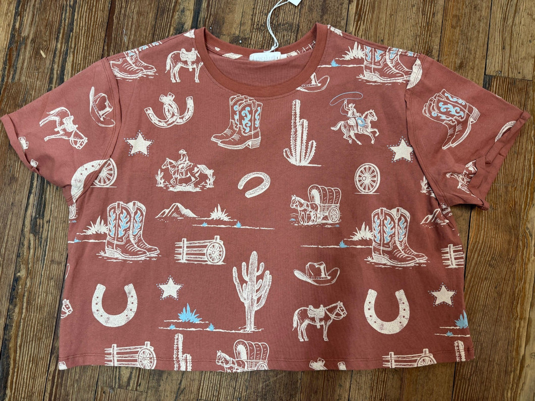 WESTERN ROUNDUP TSHIRT - RUST
